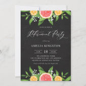 グレープフルーツとオレンジの黒板引退パーティー 招待状 (正面)