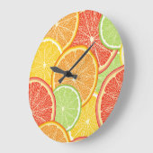 グレープフルーツとオレンジ色の抽象芸術背景。 ラージ壁時計 (傾斜)