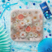 グレープフルーツと花の抽象芸術 ペーパープレート (パーティー)