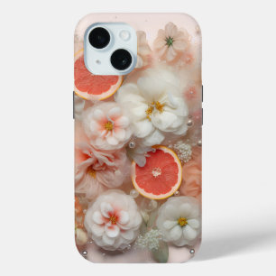 グレープフルーツと花 iPhone 15ケース