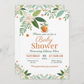 グレープフルーツオレンジ柑橘類リトルかわいこちゃん赤ちゃんシャワー 招待状 (正面/裏面)