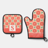 グレープフルーツスライス シトラス かわいい 夏 モノグラム 鍋つかみ&鍋敷きセット (正面)