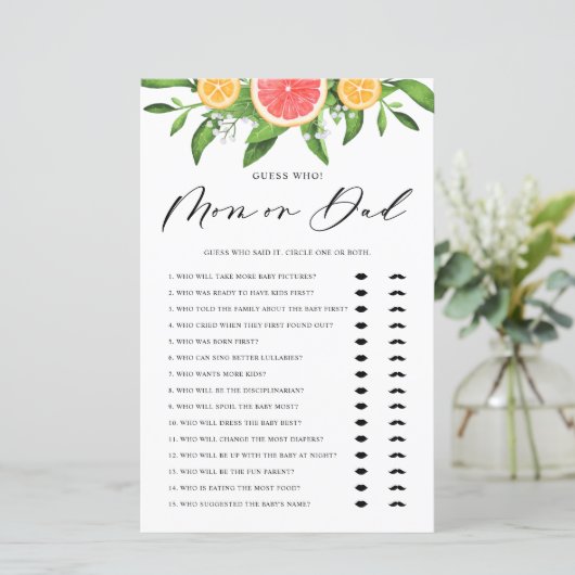 グレープフルーツ推測誰がママまたはパパ赤ちゃんシャワーゲーム (スタンド正面)