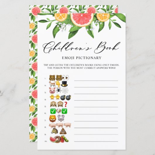 グレープフルーツ本絵文字ピコレーションベビーシャワーゲーム (正面/裏面)