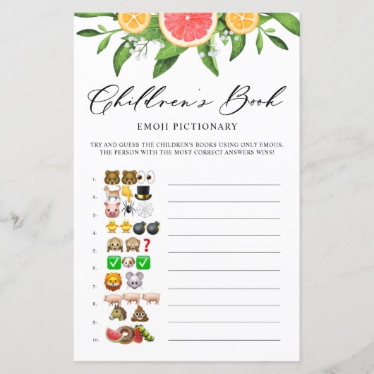 グレープフルーツ本絵文字ピコレーションベビーシャワーゲーム (正面)
