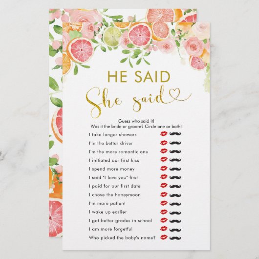 グレープフルーツ柑橘ブライダルシャワーと彼は言った (正面/裏面)