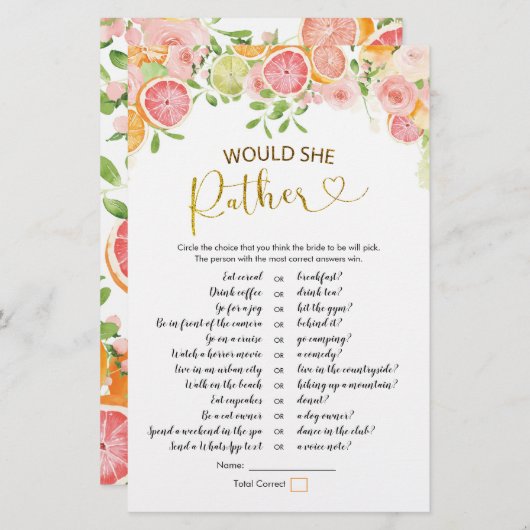 グレープフルーツ柑橘系ブライダルシャワーは彼女が好き (正面/裏面)