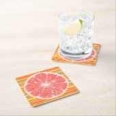 グレープフルーツ柑橘類スライスストライプオン スクエアペーパーコースター (インサイチュ)