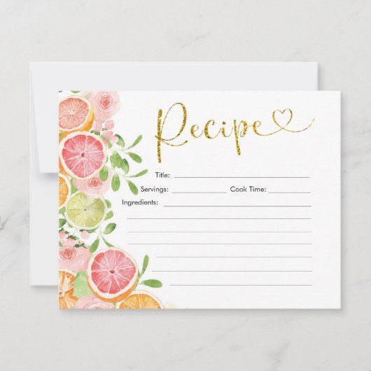 グレープフルーツ柑橘類フルーツブライダルシャワーレシピカード 招待状 (正面)