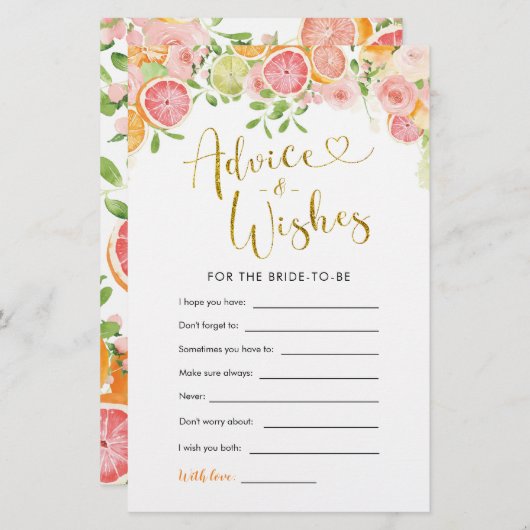 グレープフルーツ柑橘類ブライダルシャワーアドバイスアンドウィーズ (正面/裏面)