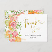 グレープフルーツ柑橘類ブライダルシャワーサンキューカード サンキューカード (正面/裏面)