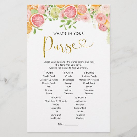グレープフルーツ柑橘類ブライダルシャワー財布ゲーム (正面)