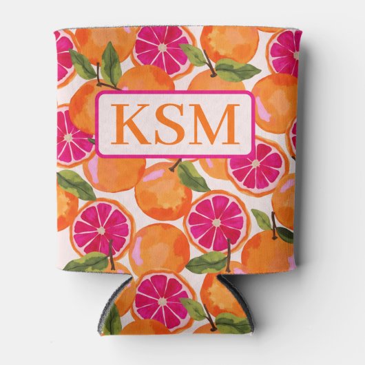 グレープフルーツ水彩モノグラム 缶クーラー (正面)