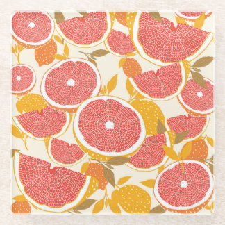 グレープフルーツ葉スライス ガラスコースター