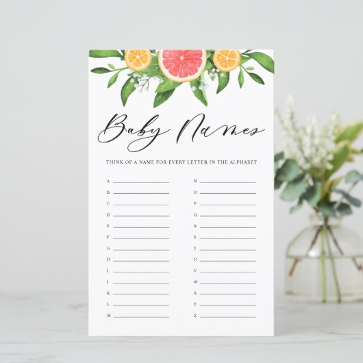 グレープフルーツ赤ん坊の名前アルファベビーシャワーゲーム (スタンド正面)