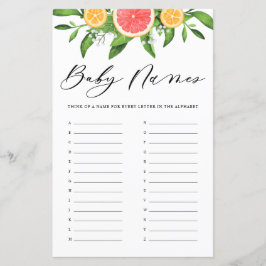 グレープフルーツ赤ん坊の名前アルファベビーシャワーゲーム