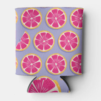 グレープフルーツ鮮やかスライス、紫パターン。 缶クーラー