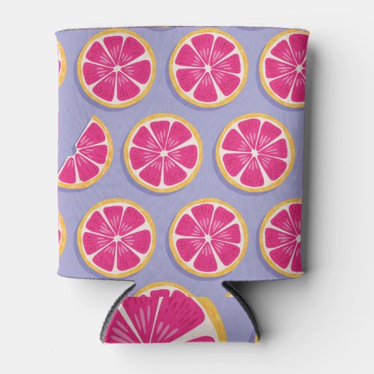 グレープフルーツ鮮やかスライス、紫パターン。 缶クーラー (正面)