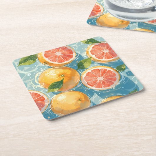 グレープフルーツ・スプラッシュ スクエアペーパーコースター (アングル)
