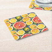 グレープフルーツ、ライム、レモン柑橘類をテーマにした スクエアペーパーコースター (アングル)
