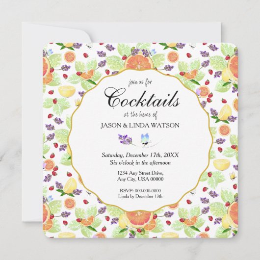 グレープフルーツ・レモンオレンジ柑橘類フルーツミックスカクテル 招待状 (正面)