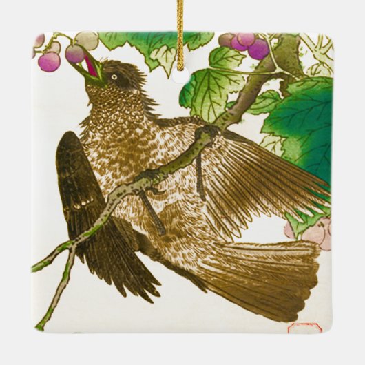 グレープ日本のつる植物の陶磁器または上のジェイのスケッチ セラミックオーナメント (裏面)