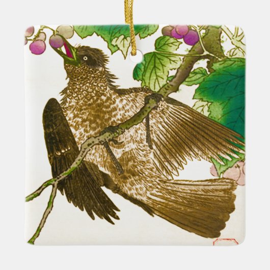 グレープ日本のつる植物の陶磁器または上のジェイのスケッチ セラミックオーナメント (正面)