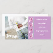 グレープ&ピンクペイズリー写真で日付を保存 セーブザデート (正面/裏面)