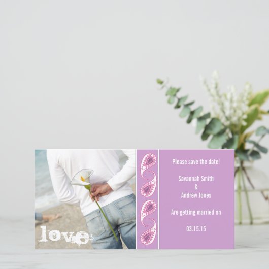 グレープ&ピンクペイズリー写真で日付を保存 セーブザデート (スタンド正面)