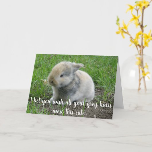 グレーヘアハレアゲおもしろいージバニー誕生日 カード (黄色い花)