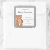 グレーベアーベビーシャワー蔵書票、ニュートラルブック スクエアシール (バッグ)