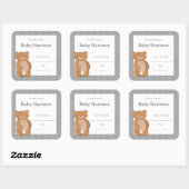 グレーベアーベビーシャワー蔵書票、ニュートラルブック スクエアシール (シート)