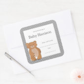 グレーベアーベビーシャワー蔵書票、ニュートラルブック スクエアシール (封筒)