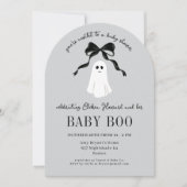 グレーベビーブー幽霊ハロウィーンベイビーシャワー 招待状 (正面)