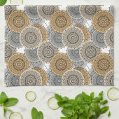 グレーベージュパターンアラビアマンダラオリエンタルスタイル キッチンタオル (折り畳み)