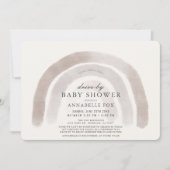 グレーベージュレインボーウォーターカラードライブバイベビーシャワー 招待状 (正面)