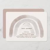 グレーベージュレインボーウォーター色ベビーシャワー 招待状 (正面/裏面)