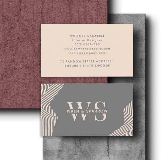 グレーベージュ抽象芸術スタイリッシュモノグラモダンム 名刺