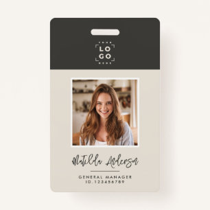 グレーベージュQRコードモダン写真ミニマル抽象芸術 バッジ