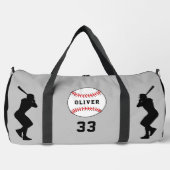 グレーベースボールプレーヤーシルエット名番号 ダッフルバッグ (正面)