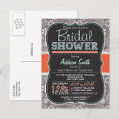 グレーペイズリーシャルボードルックブライダルシャワー インビテーションポストカード (正面/裏面)