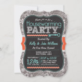 グレーペイズリー;黒板引っ越し祝いパーティーパーティー 招待状 (正面)