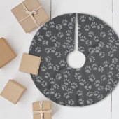 グレーペットポープリントパターンクリスマスツリースカート ブラッシュドポリエステルツリースカート