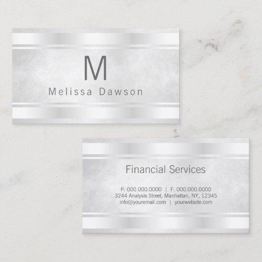 グレーホワイトとシルバーのバー縁どプロフェッショナル 名刺 (正面/裏面)