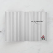 グレーホワイトのピンストライプ 赤いリボンのプレゼントが黒地に映える カード (内部)