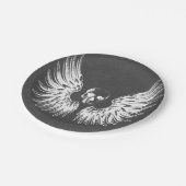 グレーホワイトのロックエンジェルの翼のドクロ ペーパープレート (アングル)