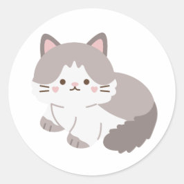 グレーホワイトの子猫 かわいい猫好き ステッカー