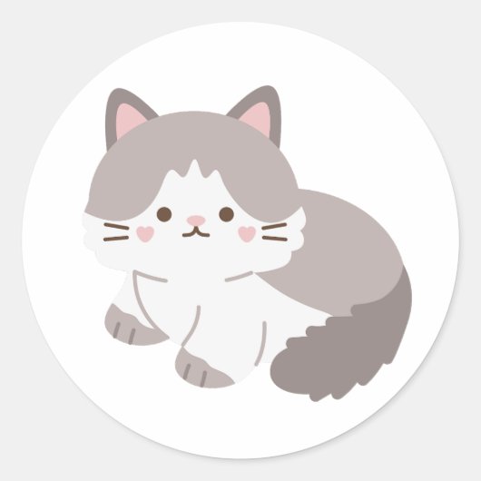 グレーホワイトの子猫 かわいい猫好き ステッカー (正面)