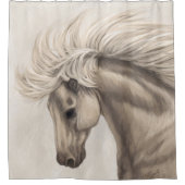 グレーホワイトアイボリーホースワイルドマネ シャワーカーテン (正面)