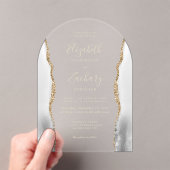 グレーホワイトアゲート金ゴールド文字アーチ結婚ーズ アクリル招待状 (インサイチュ (ポータブル))